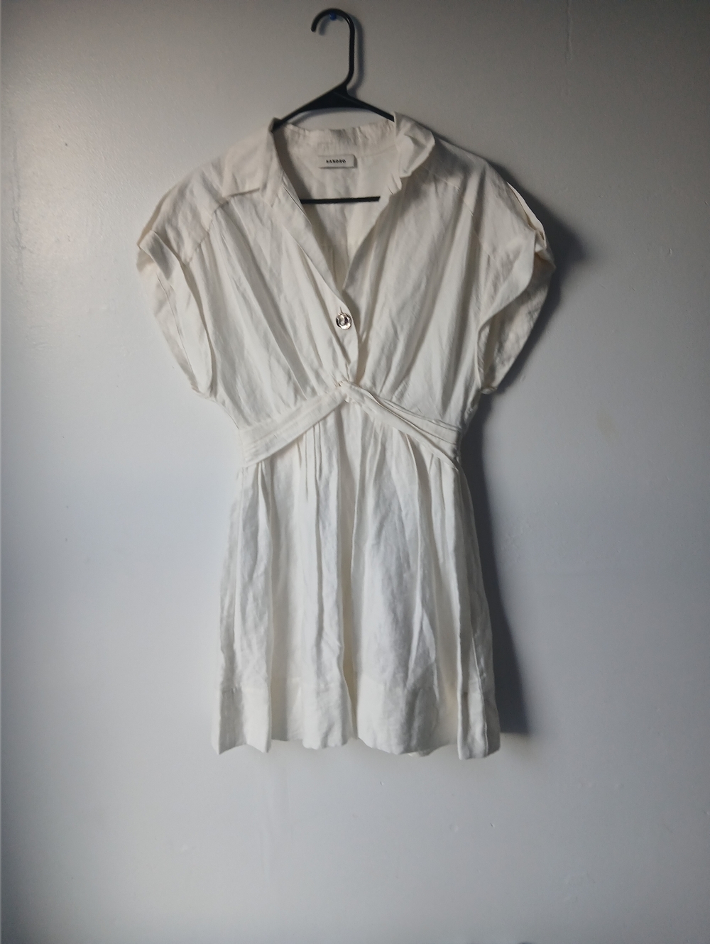 Sandro White V-Neck Button Blouse